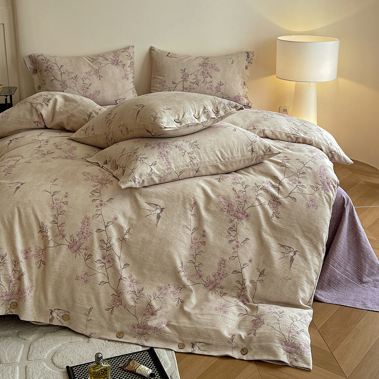 一比一家纺 2025新款原麻纽扣款四件套 漫语