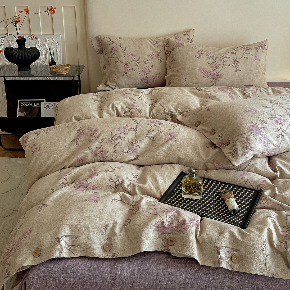 91家纺网 家纺一手货源 找家纺 一比一家纺 2025新款原麻纽扣款四件套 漫语