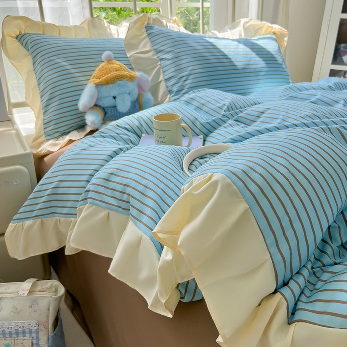 91家纺网 家纺一手货源 找家纺 （总）子钦家纺 2025新款云朵棉水洗棉复古风奶油花边四件套（场景二）罗密欧系列