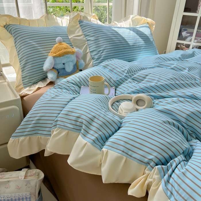 91家纺网 家纺一手货源 找家纺 （总）子钦家纺 2025新款云朵棉水洗棉复古风奶油花边四件套（场景二）罗密欧系列