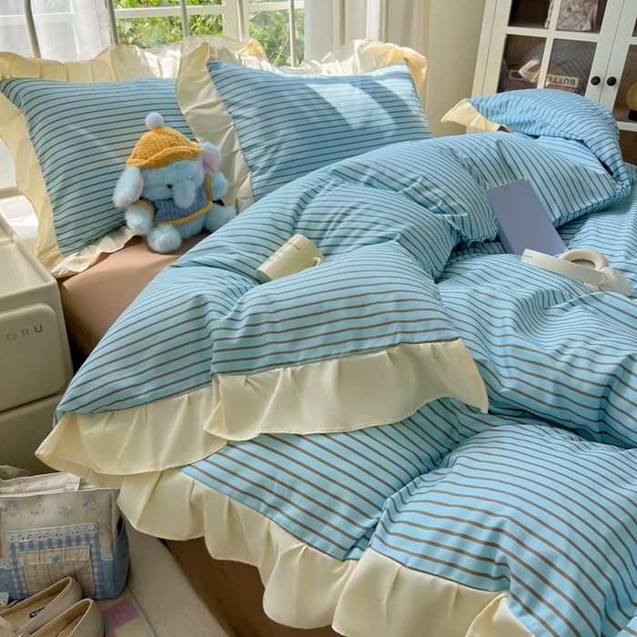 91家纺网 家纺一手货源 找家纺 （总）子钦家纺 2025新款云朵棉水洗棉复古风奶油花边四件套（场景二）罗密欧系列