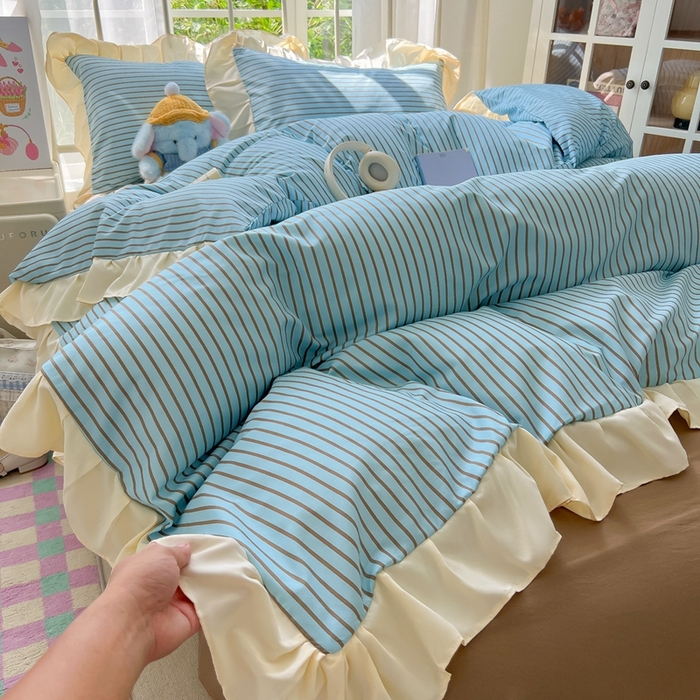 91家纺网 家纺一手货源 找家纺 （总）子钦家纺 2025新款云朵棉水洗棉复古风奶油花边四件套（场景二）罗密欧系列