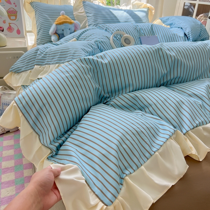 91家纺网 家纺一手货源 找家纺 （总）子钦家纺 2025新款云朵棉水洗棉复古风奶油花边四件套（场景二）罗密欧系列