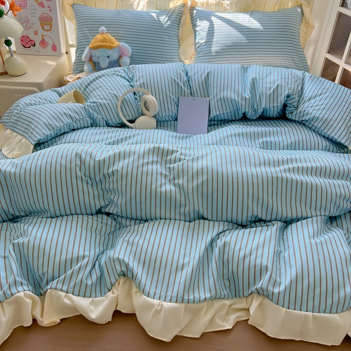 91家纺网 家纺一手货源 找家纺 （总）子钦家纺 2025新款云朵棉水洗棉复古风奶油花边四件套（场景二）罗密欧系列