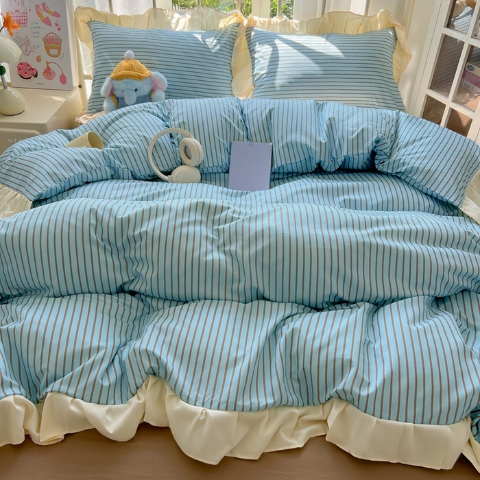 91家纺网 家纺一手货源 找家纺 （总）子钦家纺 2025新款云朵棉水洗棉复古风奶油花边四件套（场景二）罗密欧系列