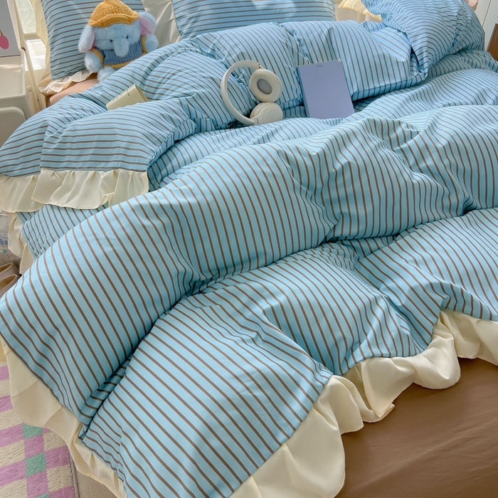 91家纺网 家纺一手货源 找家纺 （总）子钦家纺 2025新款云朵棉水洗棉复古风奶油花边四件套（场景二）罗密欧系列