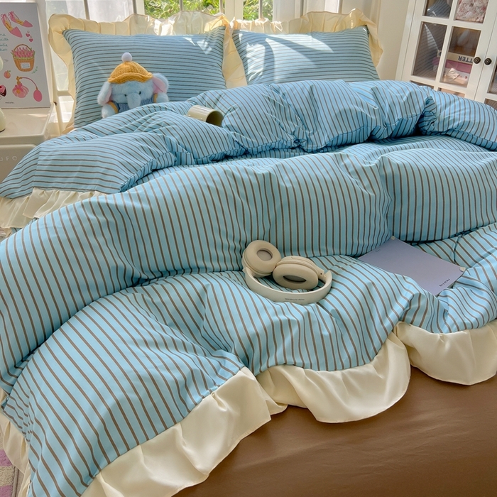 91家纺网 家纺一手货源 找家纺 （总）子钦家纺 2025新款云朵棉水洗棉复古风奶油花边四件套（场景二）罗密欧系列