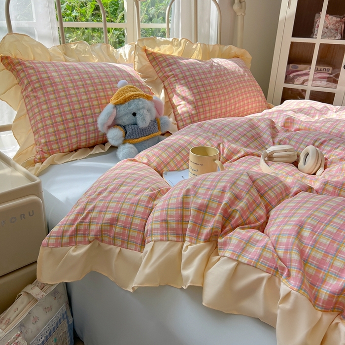 91家纺网 家纺一手货源 找家纺 （总）子钦家纺 2025新款云朵棉水洗棉复古风奶油花边四件套（场景二）罗密欧系列