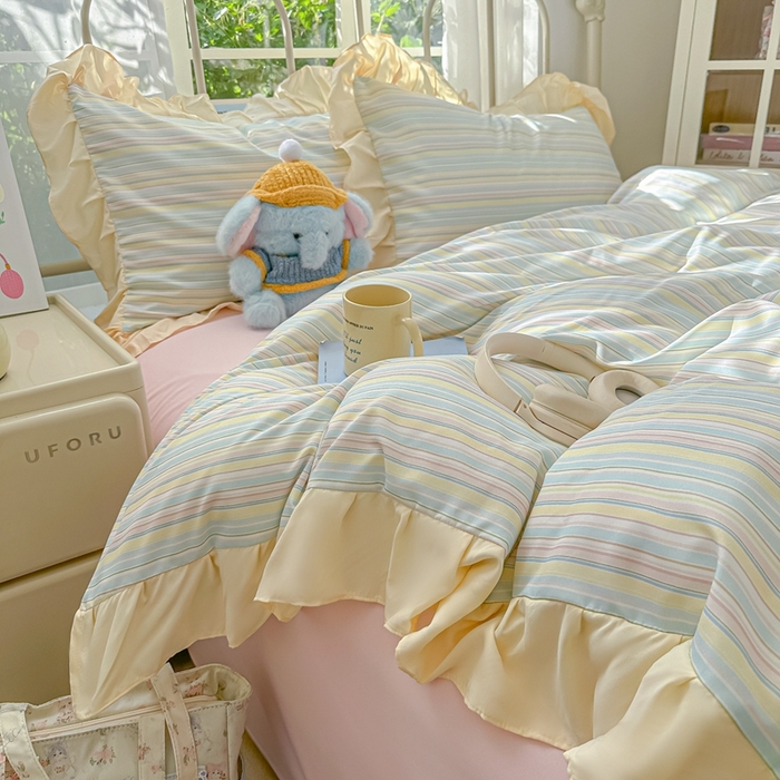 91家纺网 家纺一手货源 找家纺 （总）子钦家纺 2025新款云朵棉水洗棉复古风奶油花边四件套（场景二）罗密欧系列