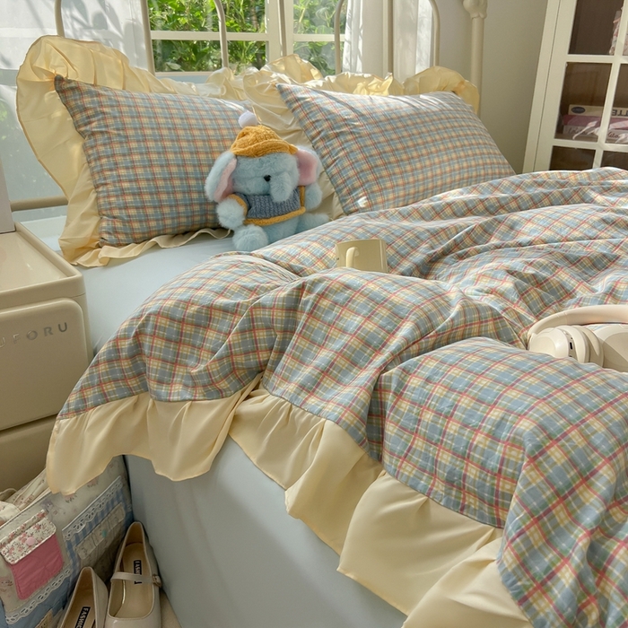 91家纺网 家纺一手货源 找家纺 （总）子钦家纺 2025新款云朵棉水洗棉复古风奶油花边四件套（场景二）罗密欧系列