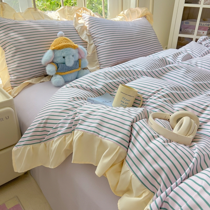 91家纺网 家纺一手货源 找家纺 （总）子钦家纺 2025新款云朵棉水洗棉复古风奶油花边四件套（场景二）罗密欧系列