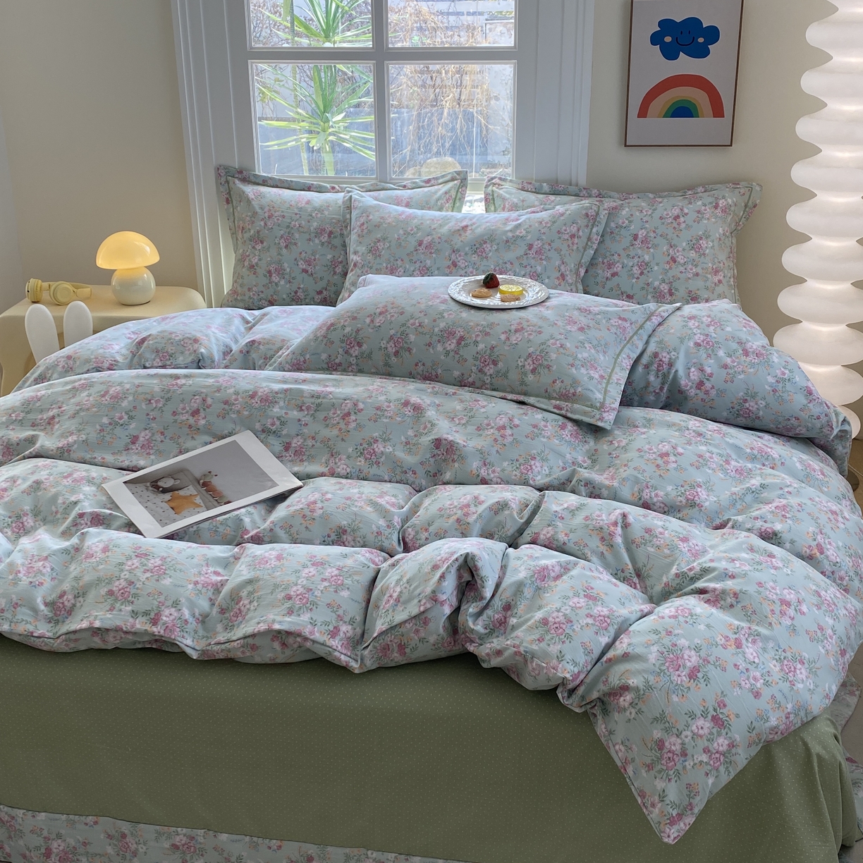 91家纺网 家纺一手货源 找家纺 纽维斯 2025新款140g高克重仿全棉40S精梳棉磨毛四件套 梦若菲（绿）