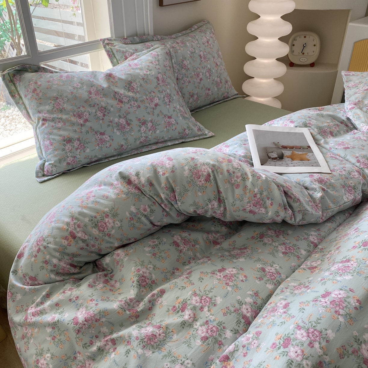 91家纺网 家纺一手货源 找家纺 纽维斯 2025新款140g高克重仿全棉40S精梳棉磨毛四件套 梦若菲（绿）