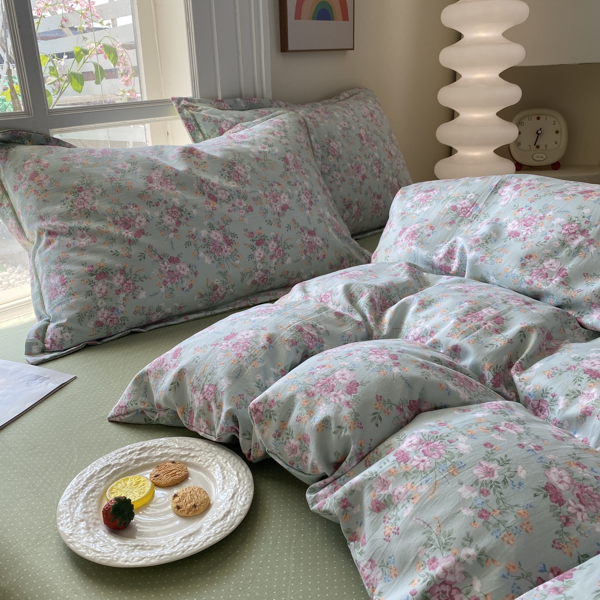 91家纺网 家纺一手货源 找家纺 纽维斯 2025新款140g高克重仿全棉40S精梳棉磨毛四件套 梦若菲（绿）