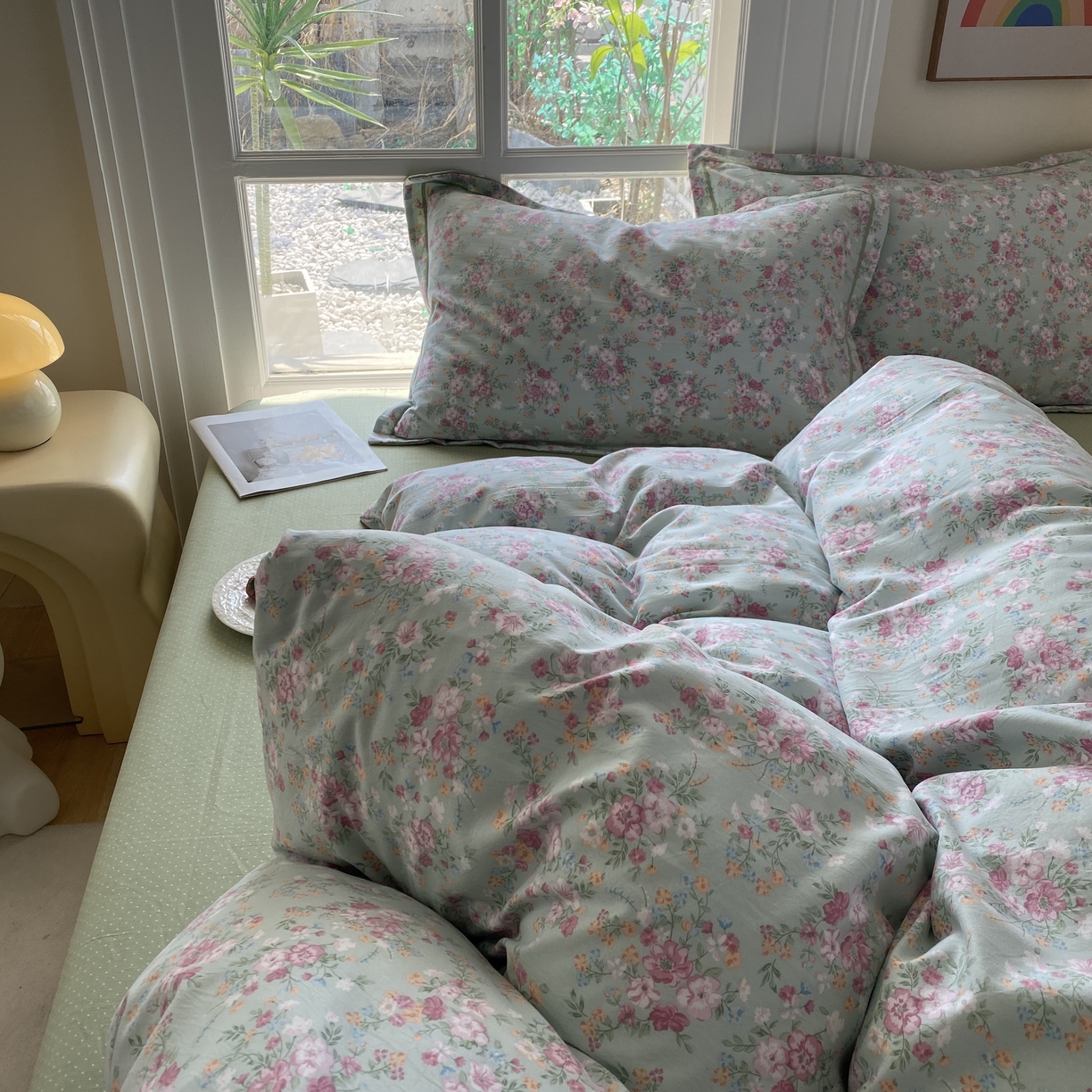 91家纺网 家纺一手货源 找家纺 纽维斯 2025新款140g高克重仿全棉40S精梳棉磨毛四件套 梦若菲（绿）