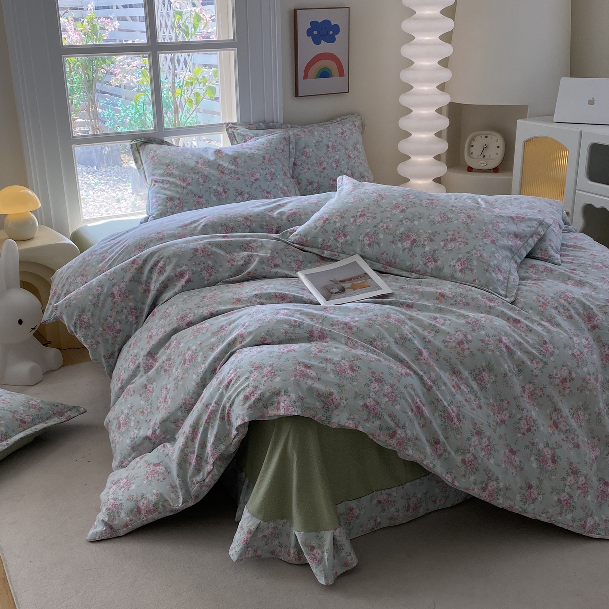 91家纺网 家纺一手货源 找家纺 纽维斯 2025新款140g高克重仿全棉40S精梳棉磨毛四件套 梦若菲（绿）