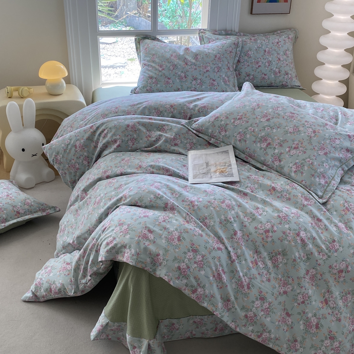 91家纺网 家纺一手货源 找家纺 纽维斯 2025新款140g高克重仿全棉40S精梳棉磨毛四件套 梦若菲（绿）