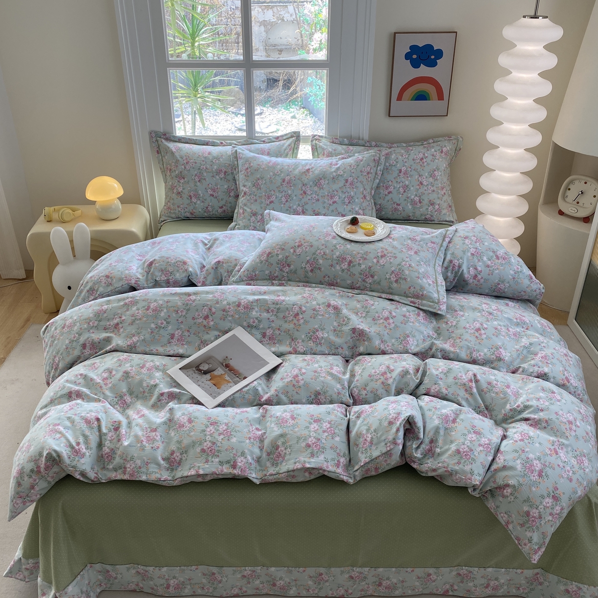 91家纺网 家纺一手货源 找家纺 纽维斯 2025新款140g高克重仿全棉40S精梳棉磨毛四件套 梦若菲（绿）