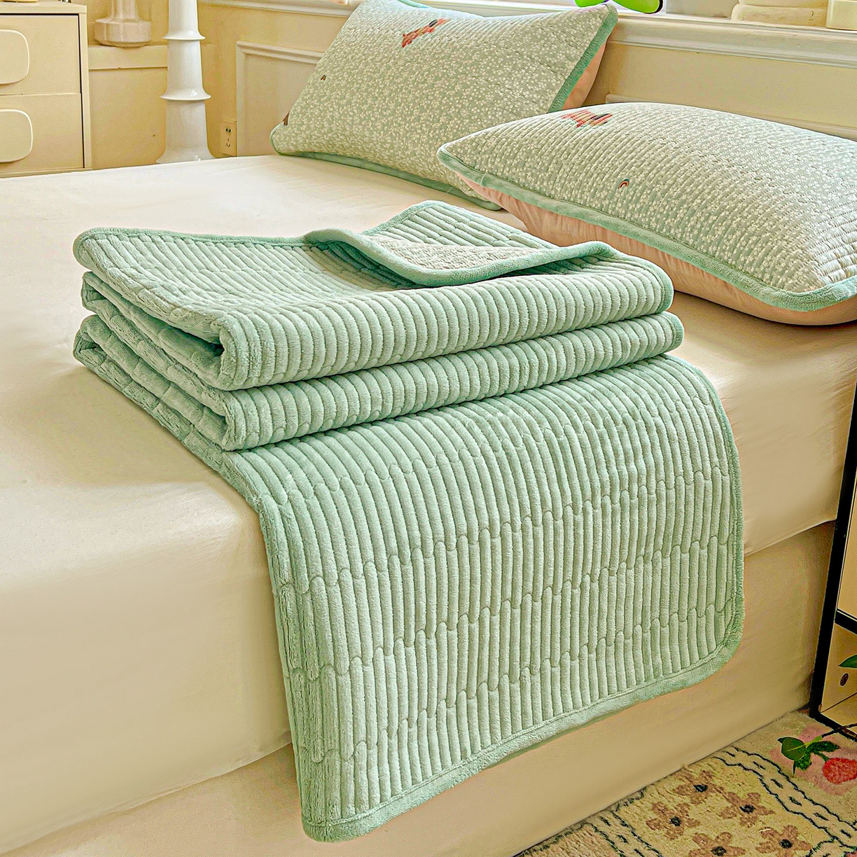 91家纺网 家纺一手货源 找家纺 恒尚居 2025新款纯棉牛奶绒学生床垫 双面两用夹棉床单床垫-秋冬款四季通用-系列一 【布丁狗】A纯棉-B牛奶绒