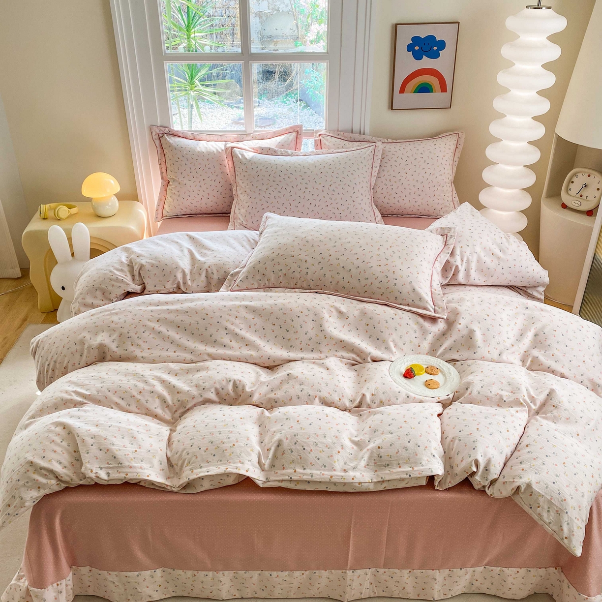 91家纺网 家纺一手货源 找家纺 纽维斯 2025新款140g高克重仿全棉40S精梳棉磨毛四件套 随想（粉）