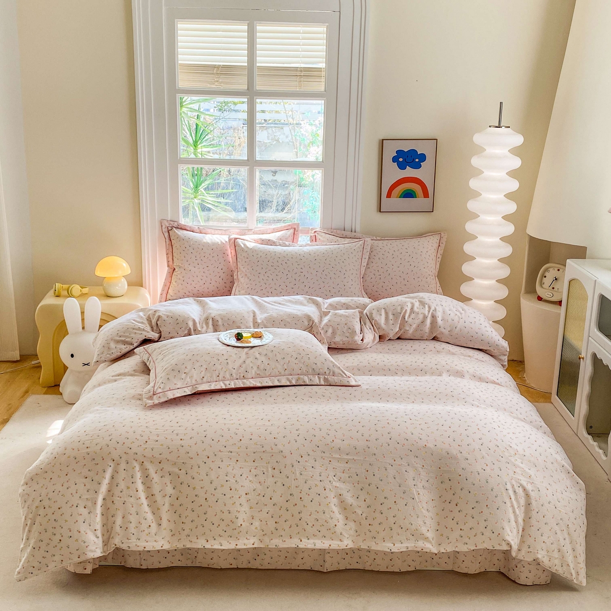 91家纺网 家纺一手货源 找家纺 纽维斯 2025新款140g高克重仿全棉40S精梳棉磨毛四件套 随想（粉）