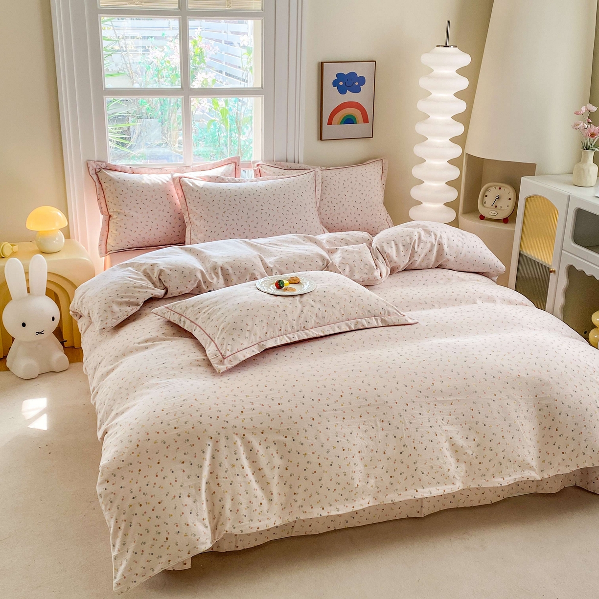 91家纺网 家纺一手货源 找家纺 纽维斯 2025新款140g高克重仿全棉40S精梳棉磨毛四件套 随想（粉）