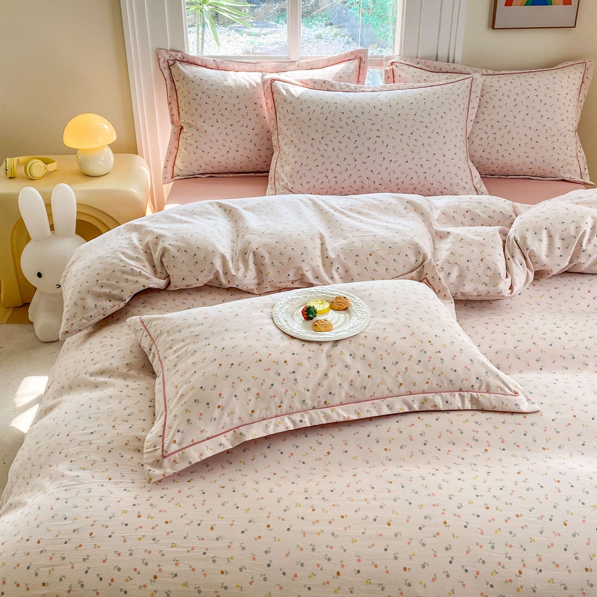 91家纺网 家纺一手货源 找家纺 纽维斯 2025新款140g高克重仿全棉40S精梳棉磨毛四件套 随想（粉）