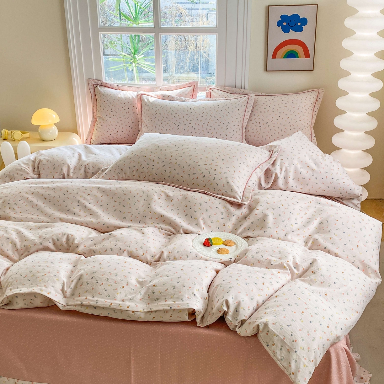 91家纺网 家纺一手货源 找家纺 纽维斯 2025新款140g高克重仿全棉40S精梳棉磨毛四件套 随想（粉）