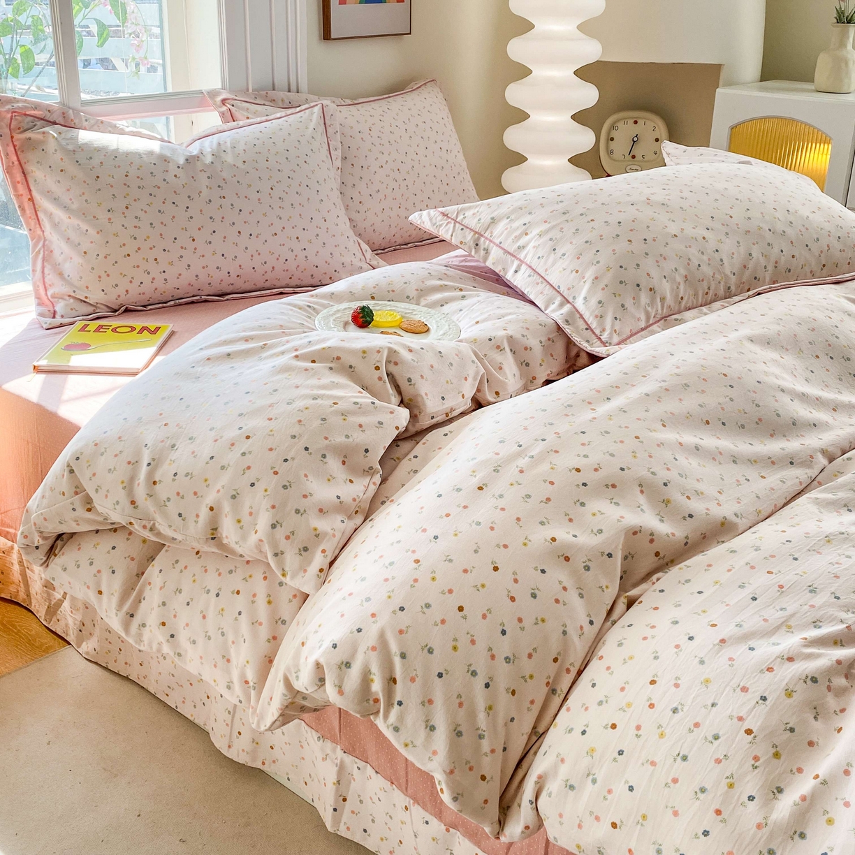 91家纺网 家纺一手货源 找家纺 纽维斯 2025新款140g高克重仿全棉40S精梳棉磨毛四件套 随想（粉）