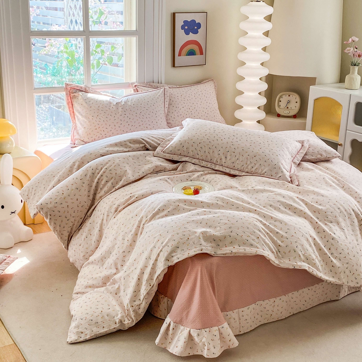 91家纺网 家纺一手货源 找家纺 纽维斯 2025新款140g高克重仿全棉40S精梳棉磨毛四件套 随想（粉）