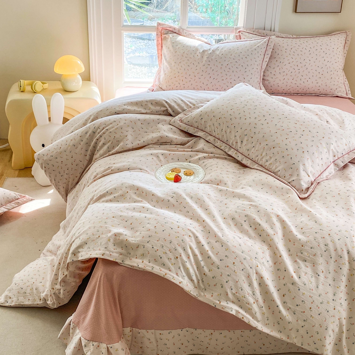 91家纺网 家纺一手货源 找家纺 纽维斯 2025新款140g高克重仿全棉40S精梳棉磨毛四件套 随想（粉）