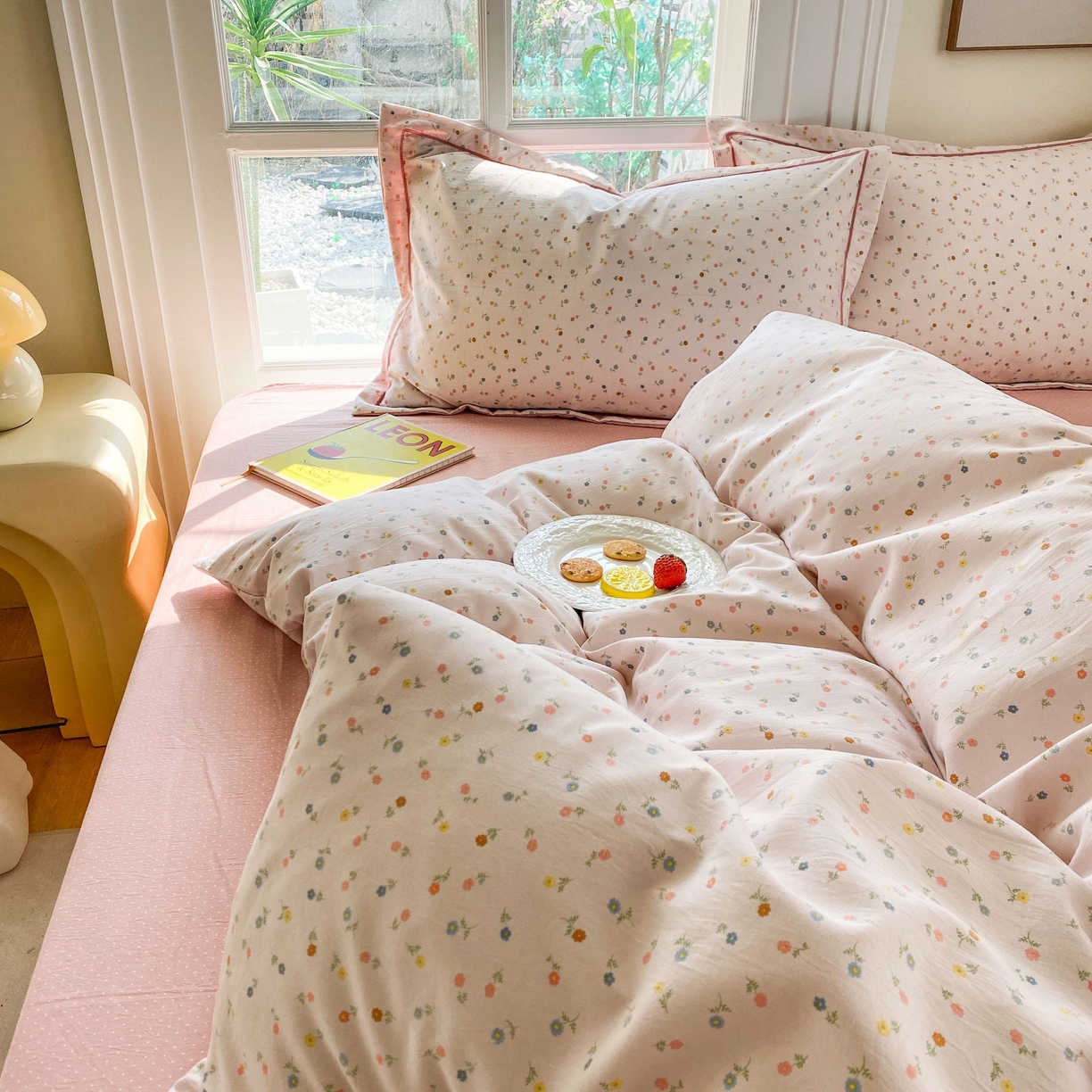 91家纺网 家纺一手货源 找家纺 纽维斯 2025新款140g高克重仿全棉40S精梳棉磨毛四件套 随想（粉）