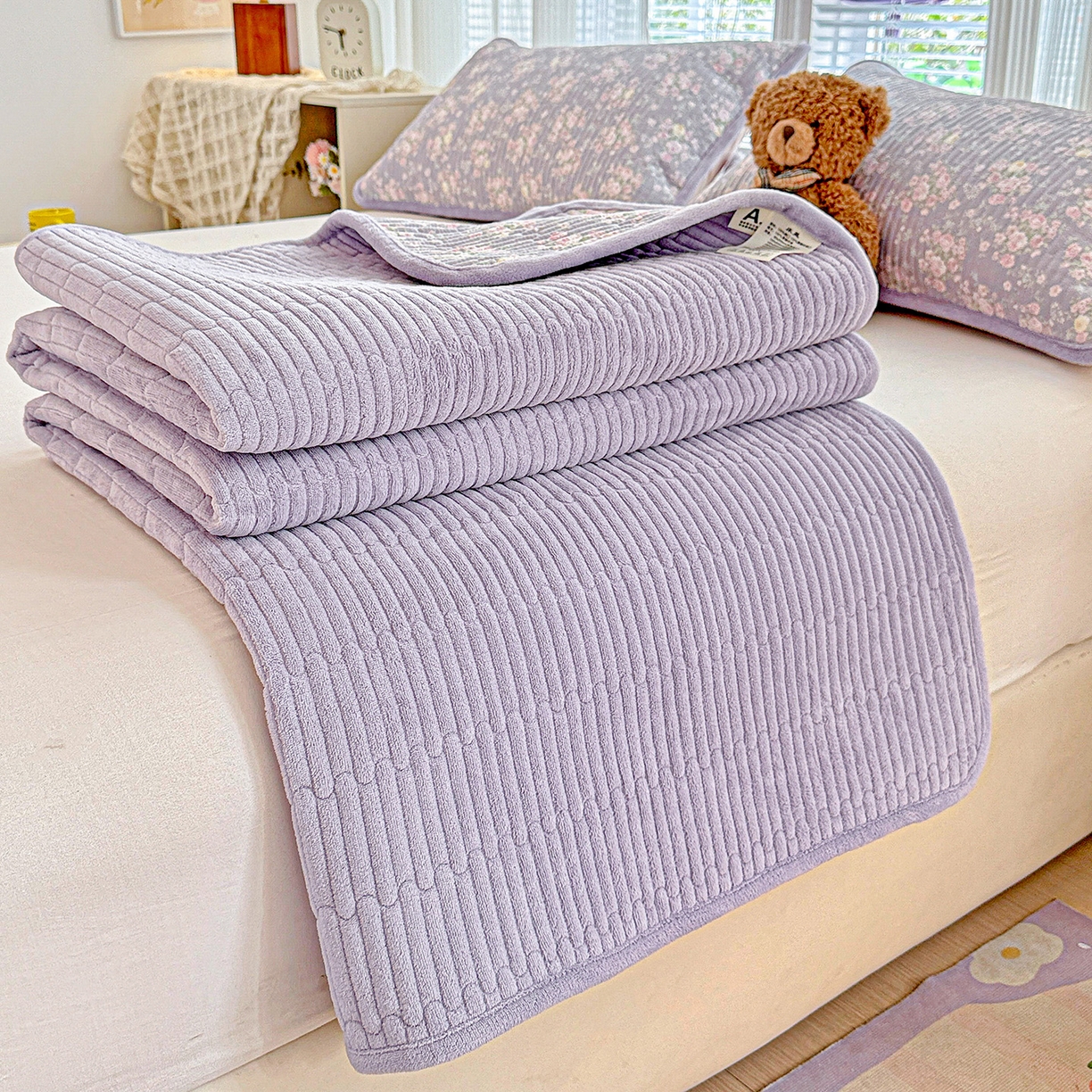 91家纺网 家纺一手货源 找家纺 恒尚居 2025新款纯棉牛奶绒学生床垫 双面两用夹棉床单床垫-秋冬款四季通用-系列一 【花田物语】A纯棉-B牛奶绒