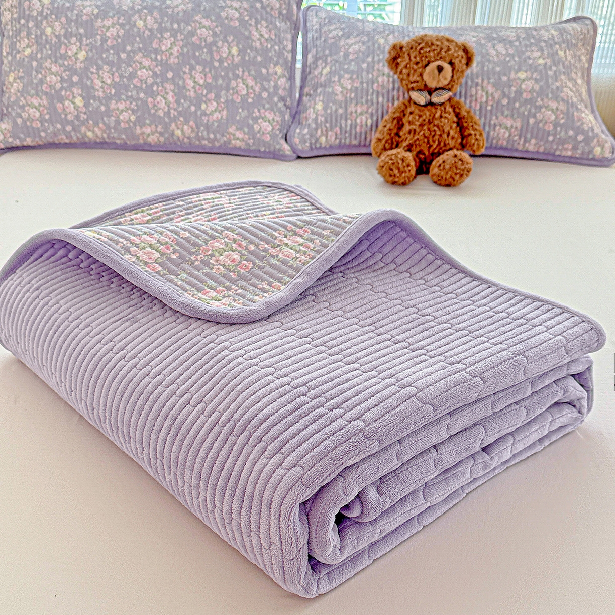 91家纺网 家纺一手货源 找家纺 恒尚居 2025新款纯棉牛奶绒学生床垫 双面两用夹棉床单床垫-秋冬款四季通用-系列一 【花田物语】A纯棉-B牛奶绒