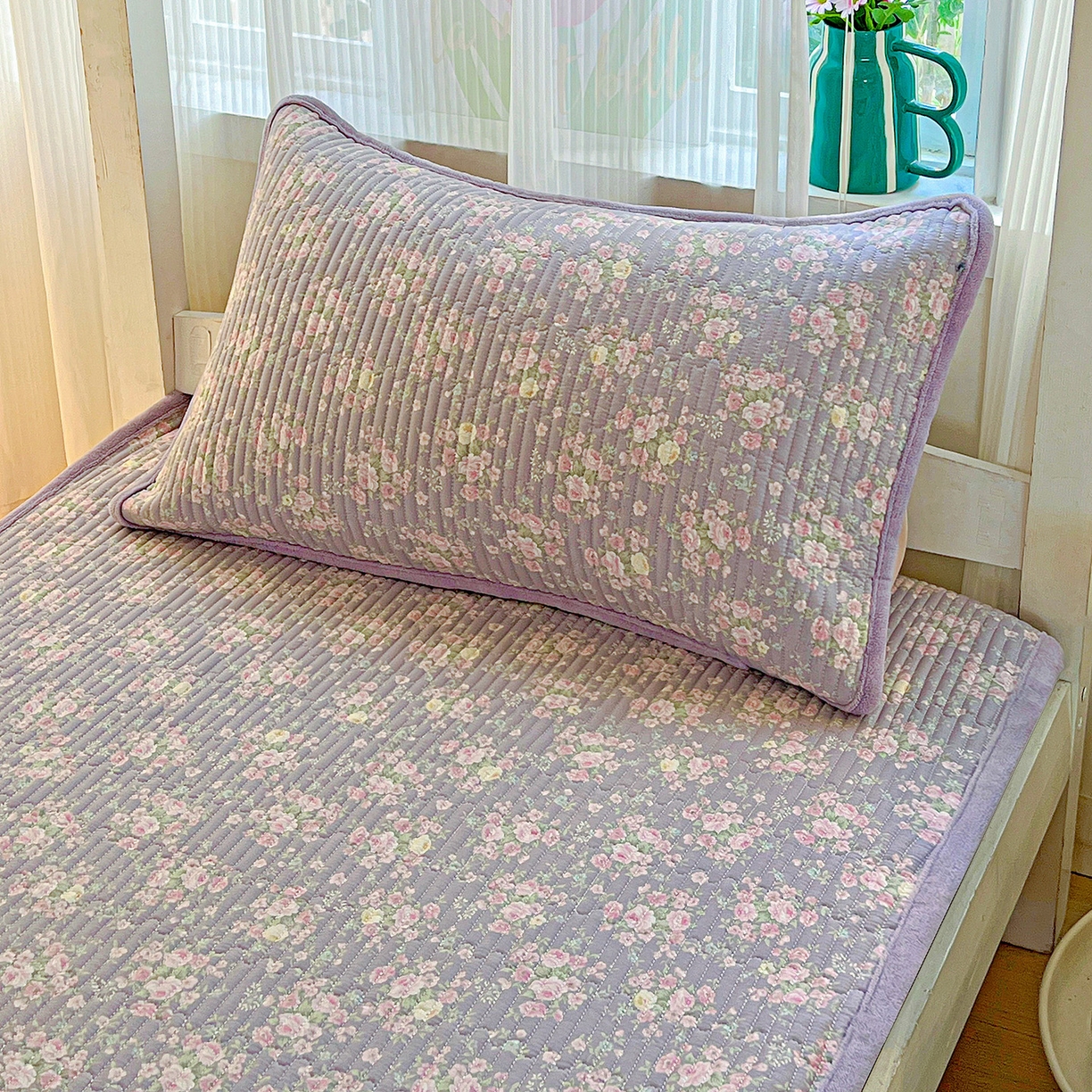 91家纺网 家纺一手货源 找家纺 恒尚居 2025新款纯棉牛奶绒学生床垫 双面两用夹棉床单床垫-秋冬款四季通用-系列一 【花田物语】A纯棉-B牛奶绒