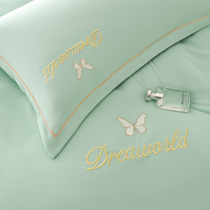 91家纺网 家纺一手货源 找家纺 （总）纽维斯 2025新款水洗棉云朵棉刺绣宽边绣花磨毛四件套-小晴天系列