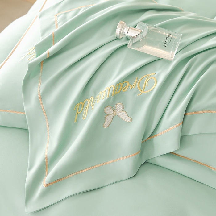 91家纺网 家纺一手货源 找家纺 （总）纽维斯 2025新款水洗棉云朵棉刺绣宽边绣花磨毛四件套-小晴天系列