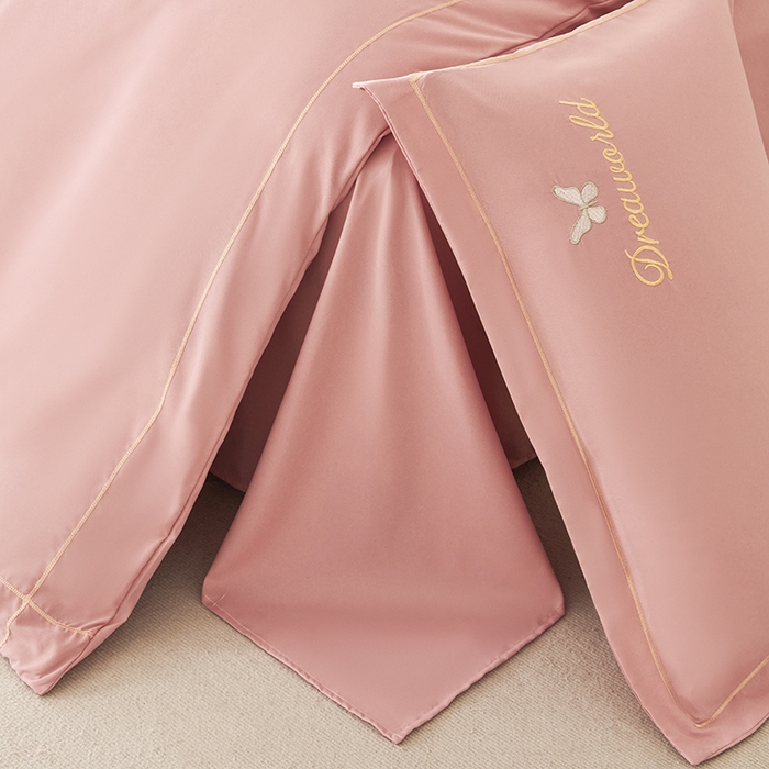 91家纺网 家纺一手货源 找家纺 纽维斯 2025新款水洗棉云朵棉刺绣宽边绣花磨毛四件套-小晴天系列 小晴天-浅豆沙