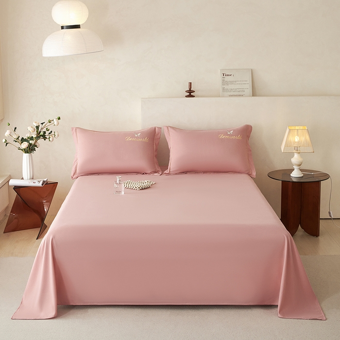 91家纺网 家纺一手货源 找家纺 纽维斯 2025新款水洗棉云朵棉刺绣宽边绣花磨毛四件套-小晴天系列 小晴天-浅豆沙