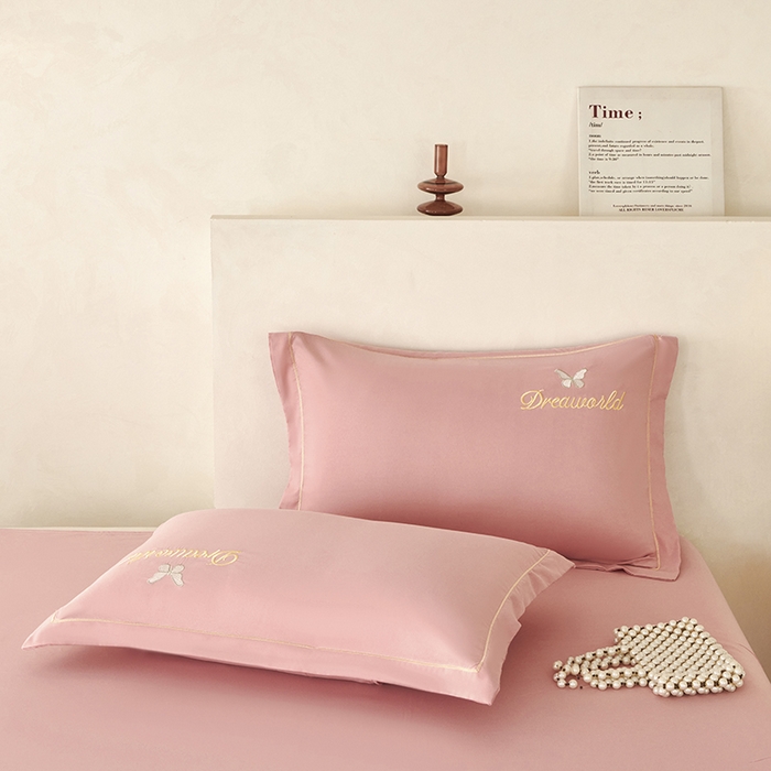 91家纺网 家纺一手货源 找家纺 纽维斯 2025新款水洗棉云朵棉刺绣宽边绣花磨毛四件套-小晴天系列 小晴天-浅豆沙