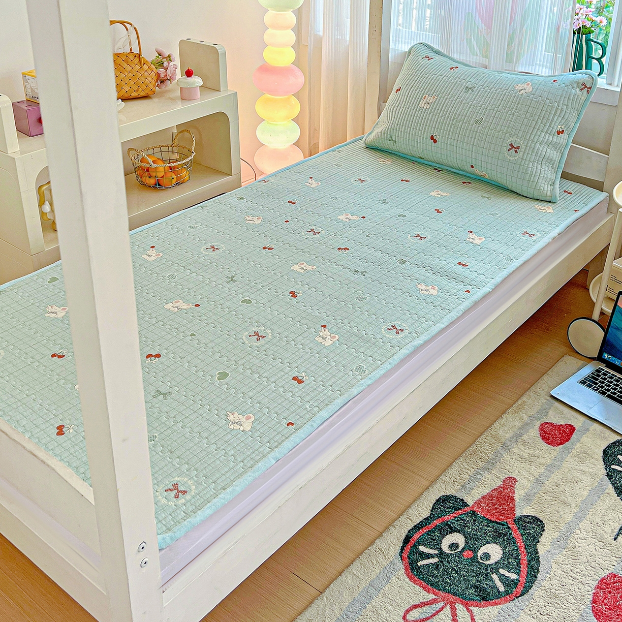 91家纺网 家纺一手货源 找家纺 恒尚居 2025新款纯棉牛奶绒学生床垫 双面两用夹棉床单床垫-秋冬款四季通用-系列一 【蓝象】A纯棉-B牛奶绒