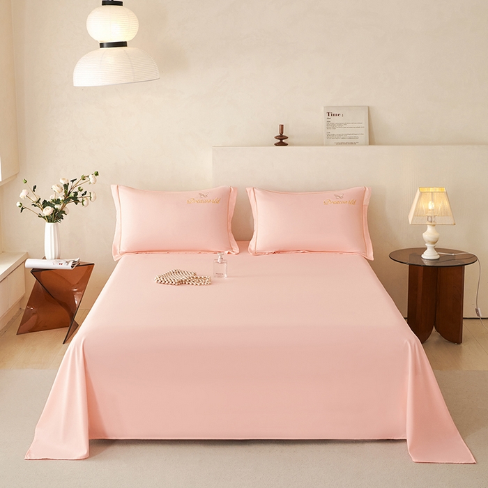 91家纺网 家纺一手货源 找家纺 纽维斯 2025新款水洗棉云朵棉刺绣宽边绣花磨毛四件套-小晴天系列 小晴天-玉色