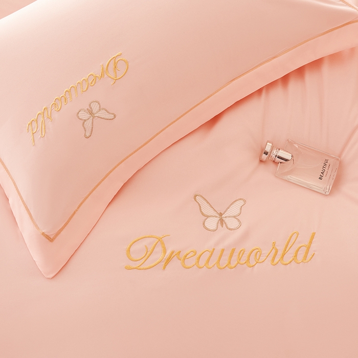 91家纺网 家纺一手货源 找家纺 纽维斯 2025新款水洗棉云朵棉刺绣宽边绣花磨毛四件套-小晴天系列 小晴天-玉色