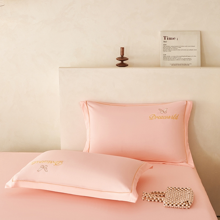 91家纺网 家纺一手货源 找家纺 纽维斯 2025新款水洗棉云朵棉刺绣宽边绣花磨毛四件套-小晴天系列 小晴天-玉色