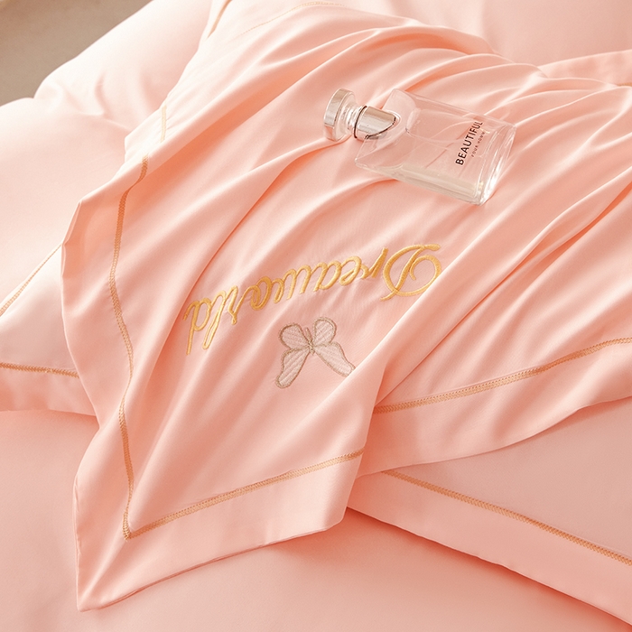 91家纺网 家纺一手货源 找家纺 纽维斯 2025新款水洗棉云朵棉刺绣宽边绣花磨毛四件套-小晴天系列 小晴天-玉色