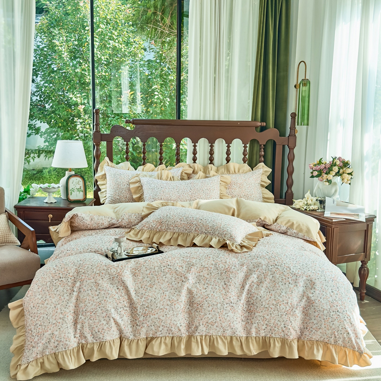 91家纺网 家纺一手货源 找家纺 （总）未来家居 2025秋冬新款全棉法式花边款磨毛四件套