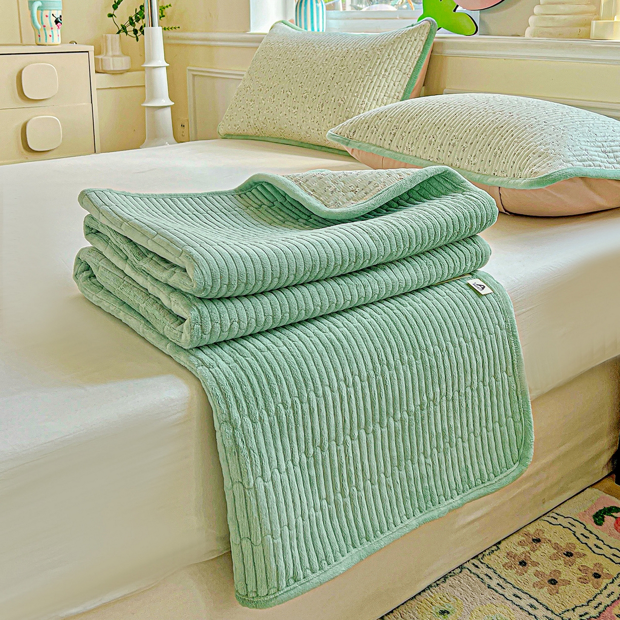 91家纺网 家纺一手货源 找家纺 恒尚居 2025新款纯棉牛奶绒学生床垫 双面两用夹棉床单床垫-秋冬款四季通用-系列一 【如画】A纯棉-B牛奶绒