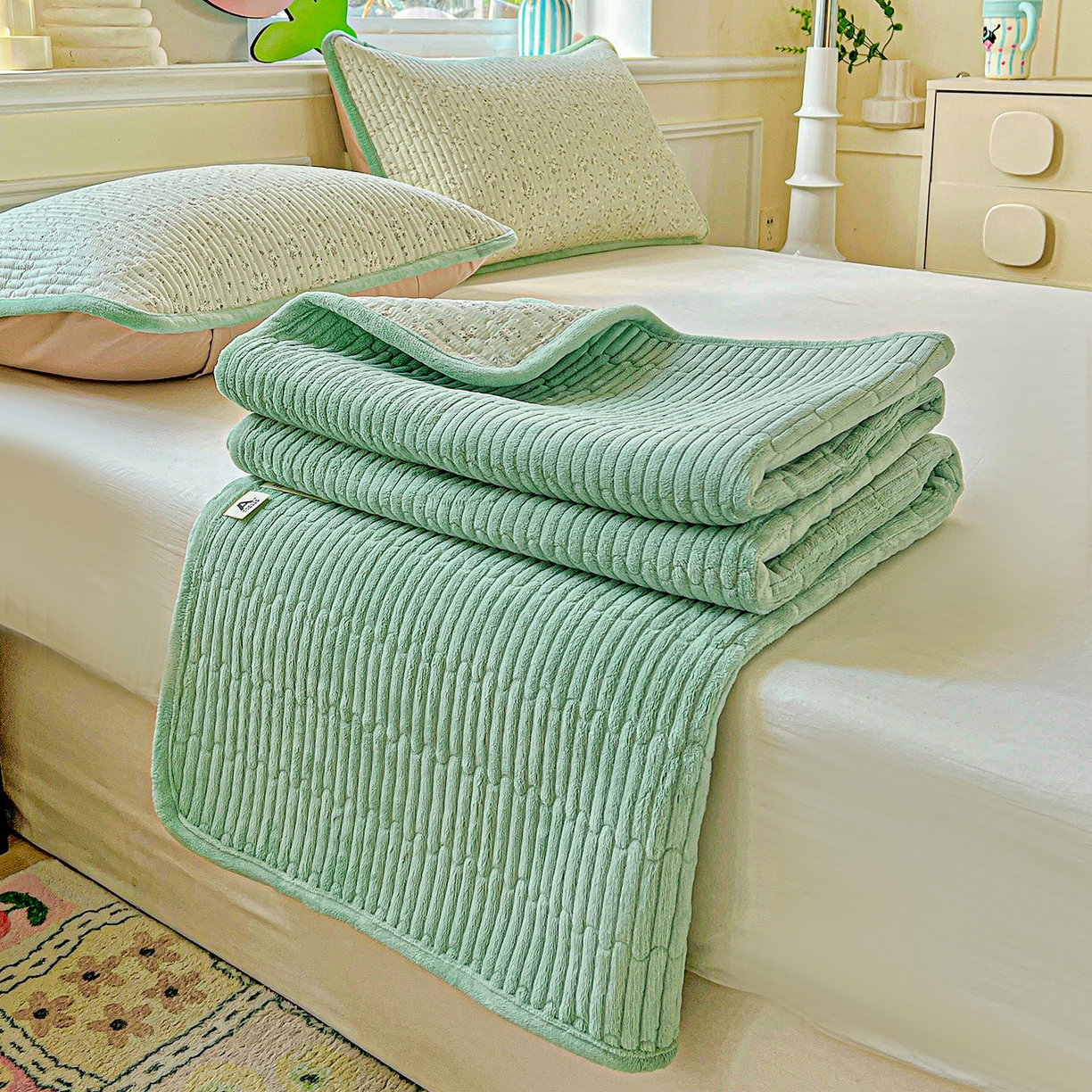 91家纺网 家纺一手货源 找家纺 恒尚居 2025新款纯棉牛奶绒学生床垫 双面两用夹棉床单床垫-秋冬款四季通用-系列一 【如画】A纯棉-B牛奶绒