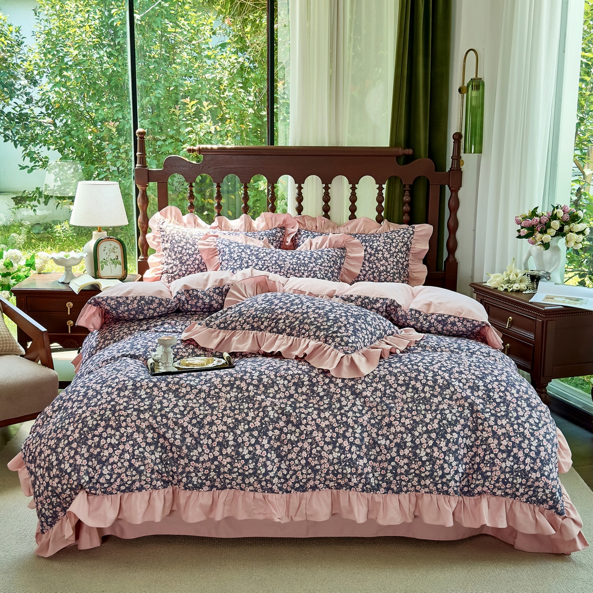 未来家居 2025秋冬新款全棉法式花边款磨毛四件套 浪漫人生-粉