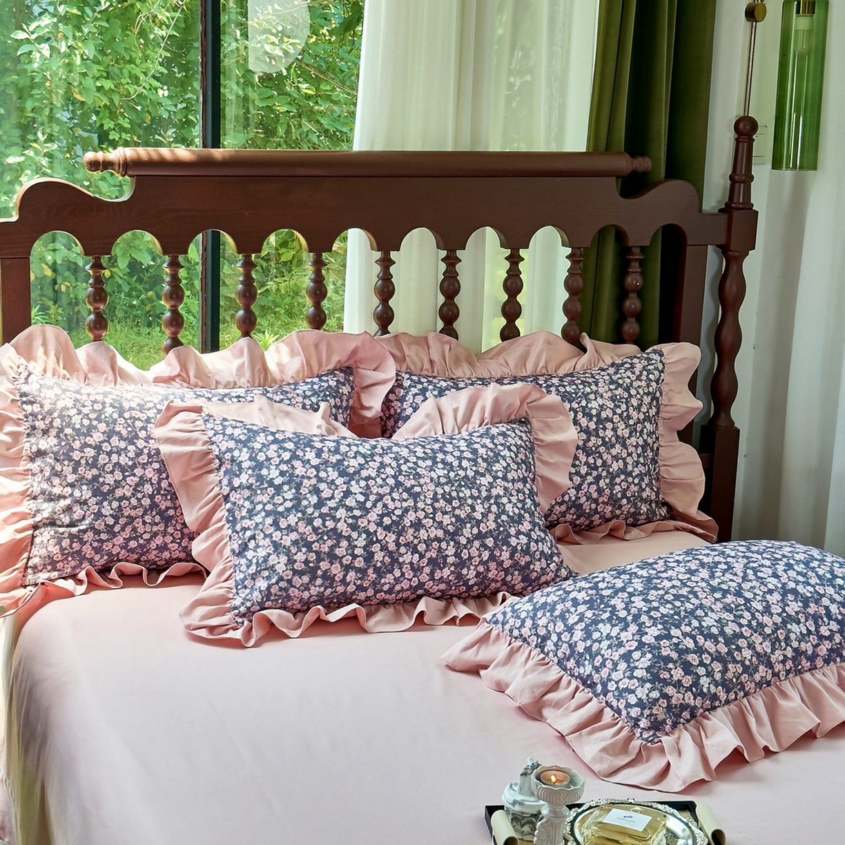 91家纺网 家纺一手货源 找家纺 未来家居 2025秋冬新款全棉法式花边款磨毛四件套 浪漫人生-粉